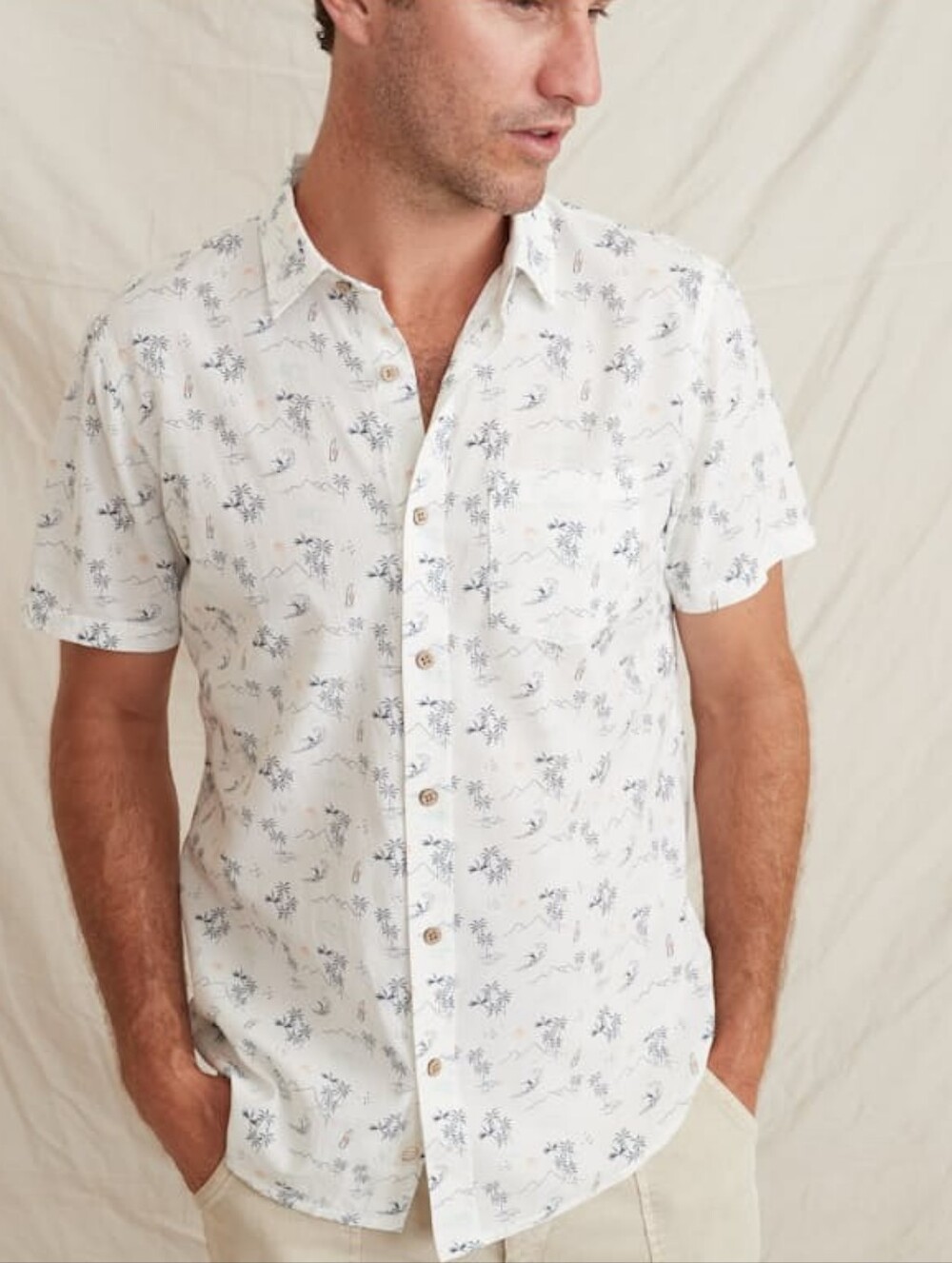 Marine Layer Printed Button Down Short Sleeve Shirt Sz L